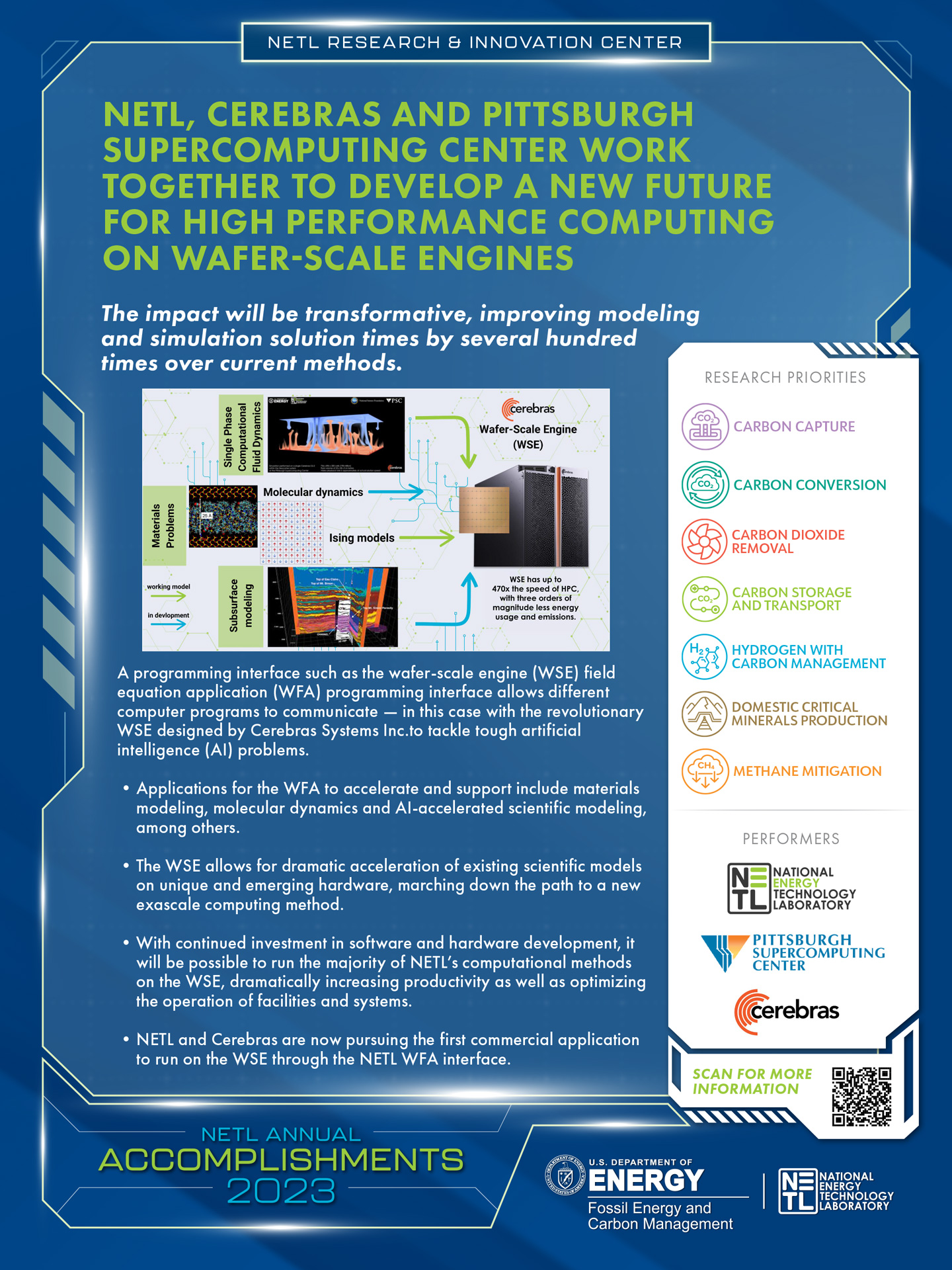 NETL, Cerebras and Pittsburgh Supercomputing Center Work Together to Develop A New Future for High Performance Computing on Wafer-Scale Engines