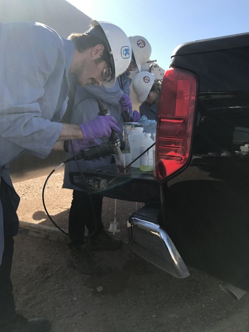 NETL researchers take basic measurements on site near the wellheads and prepare samples for microbiology analysis when back at the Lab. 