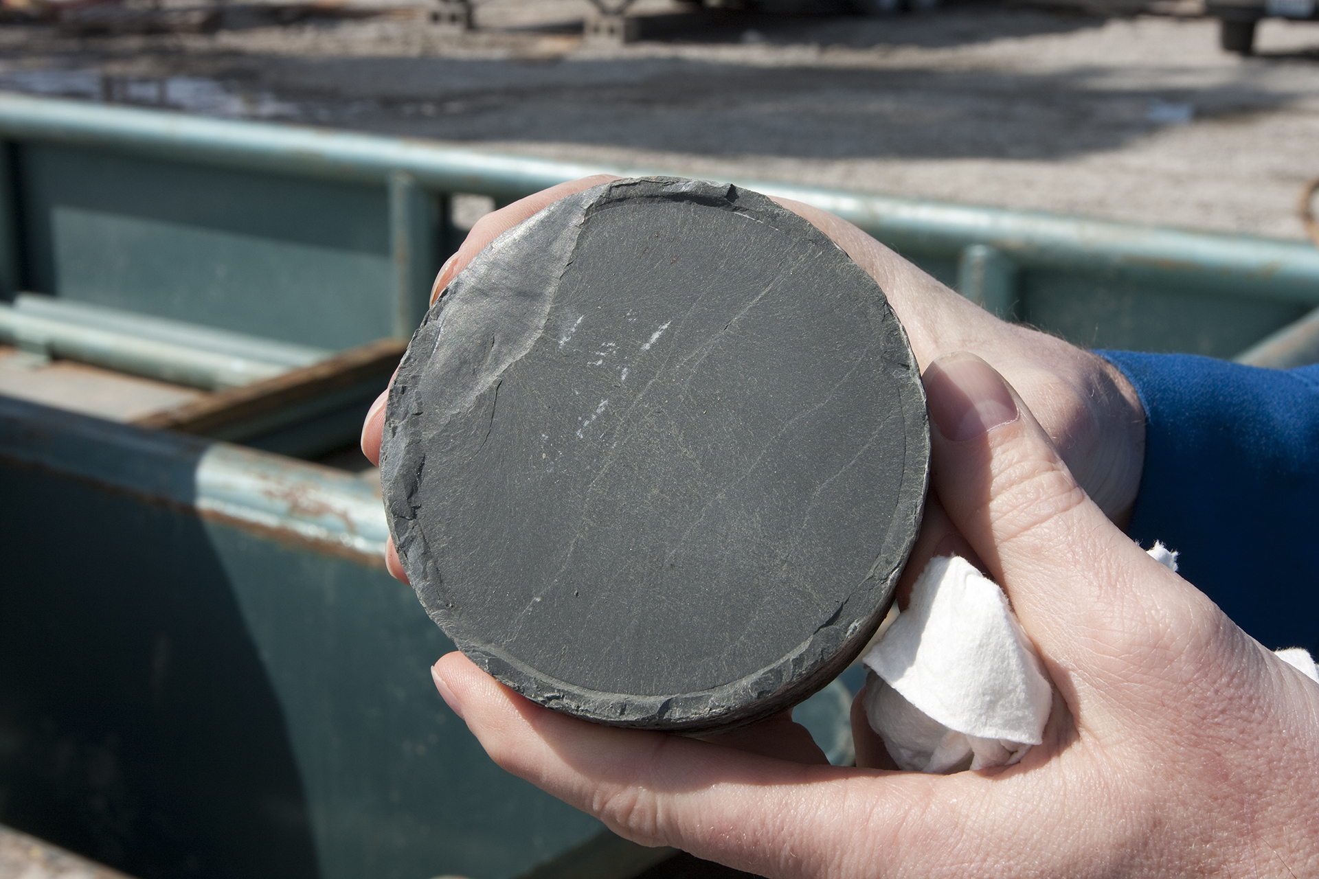 A piece of the Eau Claire shale from coring the injection well at IBDP.