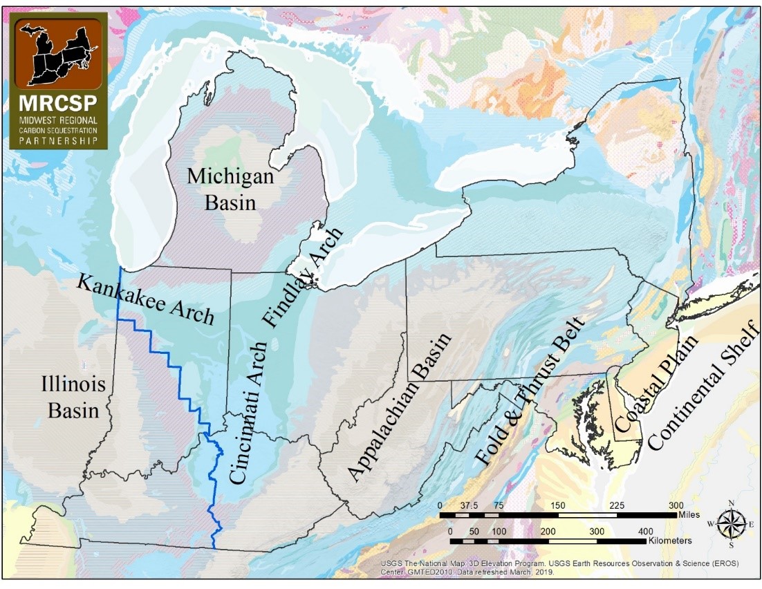 MRCSP region map showing key geological provinces.