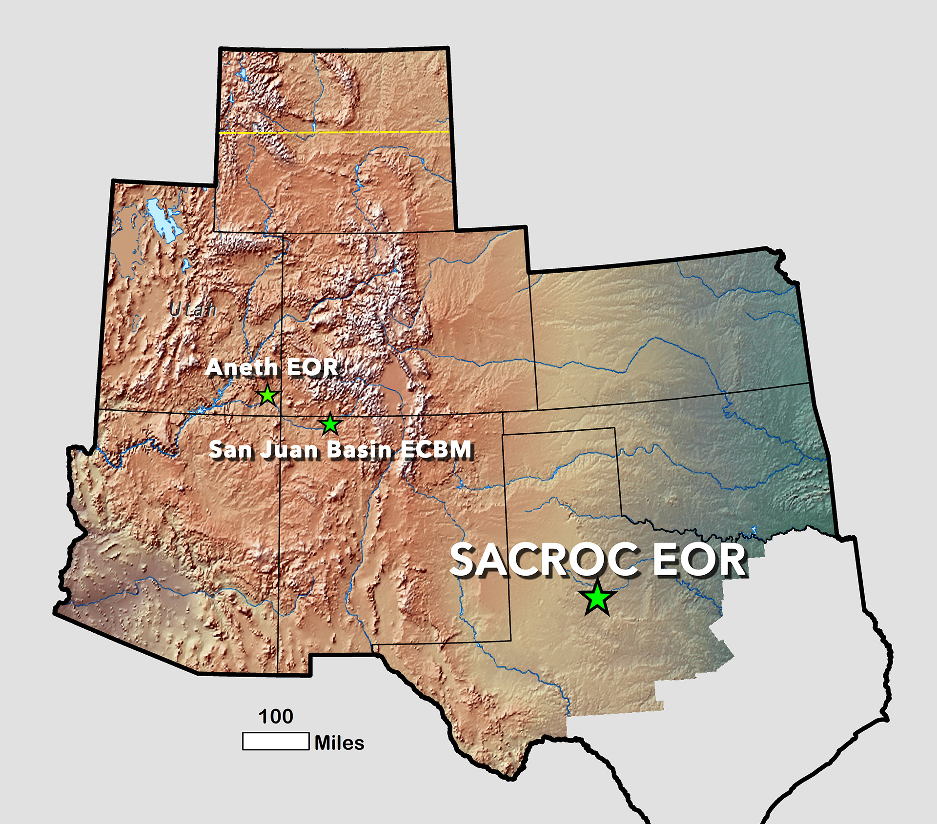 Locations of major Southwest Regional Partnership on Carbon Sequestration (SWP) Phase II pilot projects.