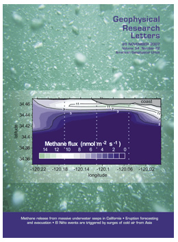 Methane seeps with the resulting methane plume, Geophysical Research Letters, November 2007