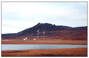 2 AOC 15-50 Wind Turbines at Wales Village, AK. Photo courtesy The Alaska Energy Authority