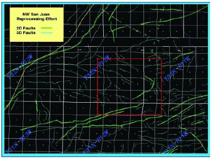 Study area (red box) in relation to the fault structure as determined by 2-D and 3-D seismic