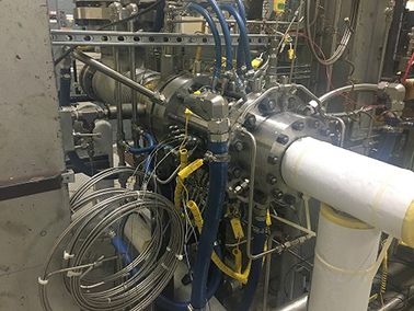 NETL’s water-cooled Rotating Detonation Engine installed in the Lab’s High Pressure Combustion Test Facility in Morgantown, W.Va.