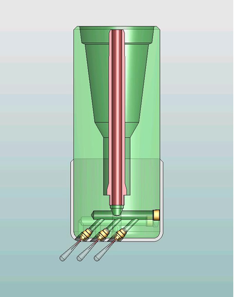 Conceptual model of a 3 ½ inch mechanically assisted jet bit powered by a positive-displacement drilling motor.