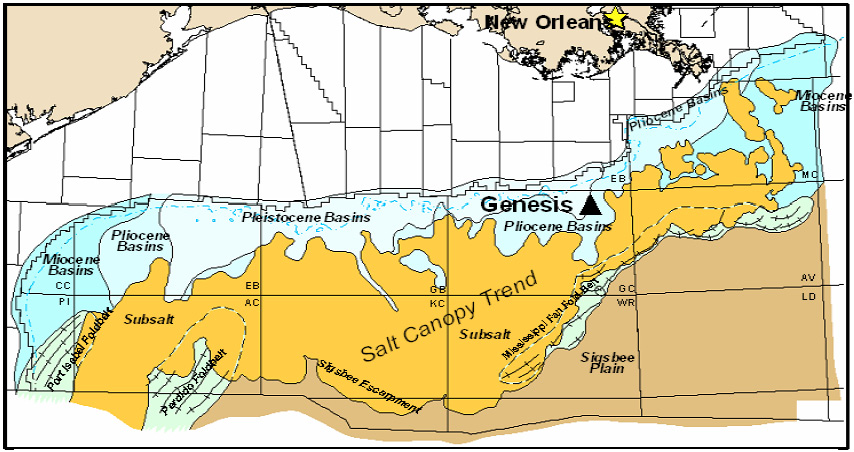 Location of Genesis field within the Gulf of Mexico tectonic setting.