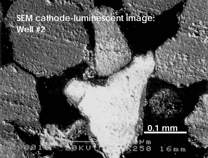 Cathode-luminescent image of rock microstructure and pore space.