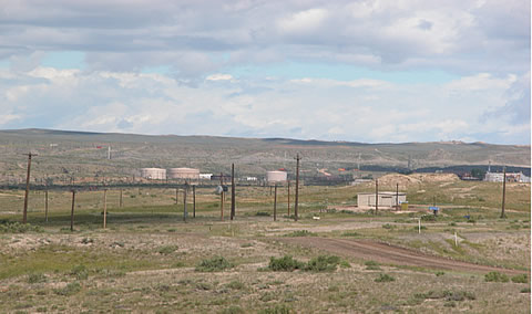 View of Salt Creek oil and gas production field and facilities near Edgerton, WY.