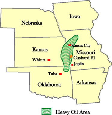 Occurrence of heavy oil in Western Missouri and Kansas (Health et al, 1977).