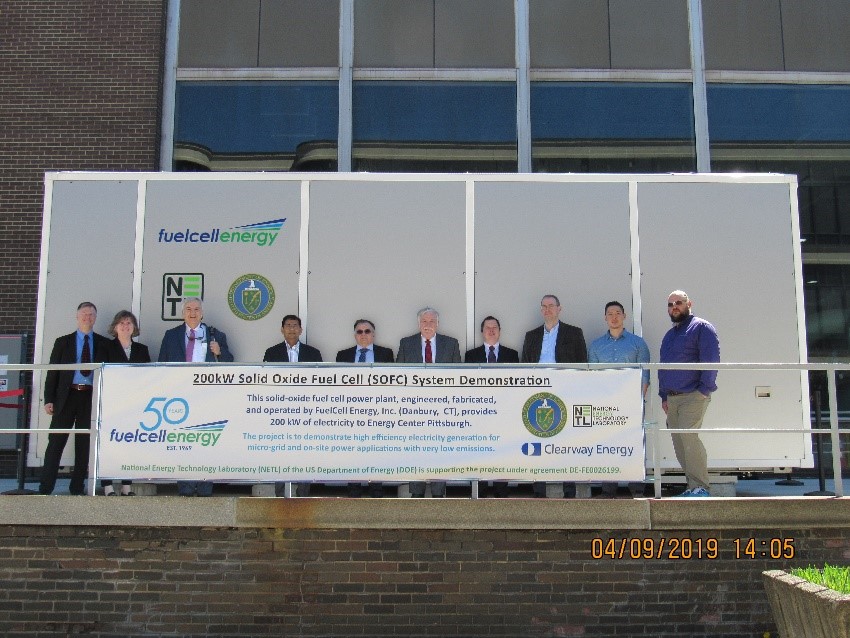 U.S. Department of Energy Office of Fossil Energy (FE) officials joined NETL representatives to tour the prototype 200kW Solid Oxide Fuel Cell (SOFC) system in Pittsburgh’s Central Business District on April 9, 2019.