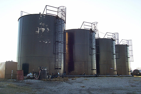 An onshore tank battery, often one of the problematic sites for the U.S. oil and gas industry's issues with produced water.