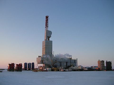 Nordic-Calista Drilling Rig #3 on site at the Ignik Sikumi #1 well,  Prudhoe Bay Unit, Alaska North Slope - photo courtesy ConocoPhillips