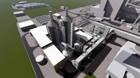 A 3D rendering of ION’s carbon capture system for a FEED study at the Nebraska Public Power District power plant. Image courtesy of ION Clean Engineering, Inc.