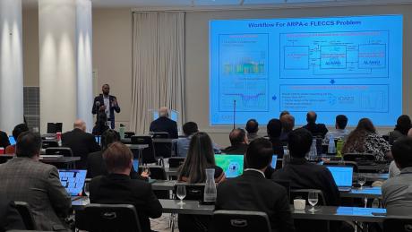 NETL researcher Jaffer Ghouse presenting an approach for the design and optimization of highly flexible carbon capture systems.