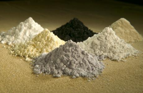Piles of various powdered minerals.