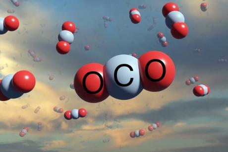 Animated 3D model of a CO2 molecule.