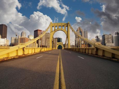 Photograph of a Pittsburgh bridge.