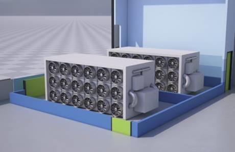 This artist rendering depicts environmental chambers at the NETL DAC Center able to test prototype units across a range of climate conditions.