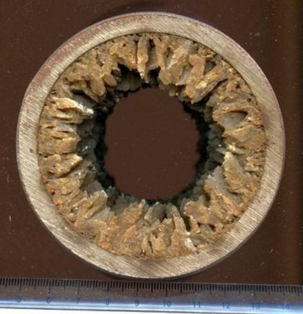 Barite crystals in pipe.