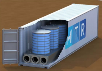 This image shows a modular container unit with Polaris membrane stacks. The CEMEX project will have multiple containers.  Credit: Image provided by Membrane Technology & Research Inc.