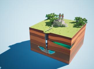 Animated depiction of a carbon storage facility.