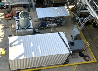 Equipment used at the National Carbon Capture Center included a DAC skid and heat skid (top) and a liquefaction unit (bottom).